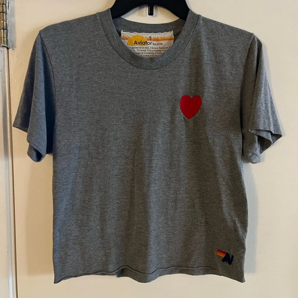 Aviator Nation Tops - Aviator Nation Heart Embroidery Boyfriend Tee